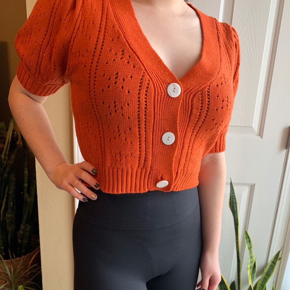 Orange Boutique Short Sleeve Cropped Sweater